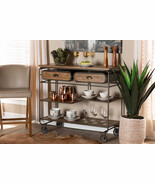 Quinn Two-tone Dark Green and Natural Wood Kitchen Storage Cart - $539.00