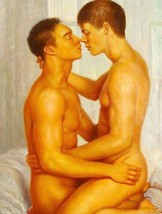 Home Decor Hand Art Oil painting Nice Huge GAY male portrait two young men - £59.56 GBP