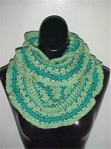 Hand Crochet Jade/Sage Circle Infinity Ruffled Scarf/Neckwarmer  #156...NEW - £9.69 GBP
