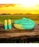 Vtg Corn on the Cob Covered Dish with Lid and Matching Salt And Pepper S... - $49.49