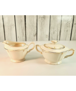 Crown Potteries Creamer &amp; Sugar Gold Swag Medallion Quiet Elegance - $29.69
