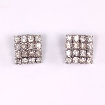 Vintage Clip-On Earring Square Rhinestone Silver Plate Metal Women&#39;s Jewelry - £11.86 GBP