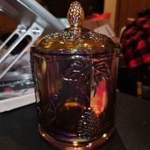 Vintage Indiana Harvest Grape AMBER Marigold Carnival Glass Cookie Jar Lid - £23.23 GBP