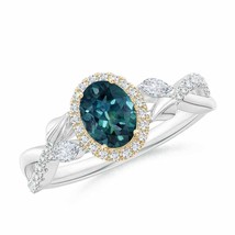 ANGARA Teal Montana Sapphire Twisted Vine Ring with Diamond Halo in 14K Gold - £2,386.71 GBP