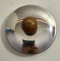 Vintage Stainless Steel Wooden Knob 4 1/2&quot; Round Replacement Lid #68 - £14.76 GBP