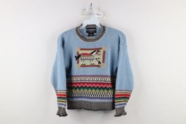 Vtg 90s Streetwear Girls Large Rainbow Fair Isle Horse Dog Marled Knit S... - $44.50
