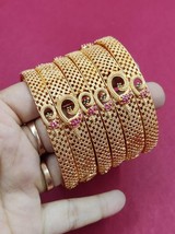 Indian Style Gold plated Kada Bracelet Bangles Size 2.8 2.6 2.4 Jewelry Set - £22.53 GBP