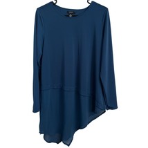 Alfani Women&#39;s Tunic Blouse Large Blue Asymmetrical Polyester Spandex Ti... - £14.21 GBP