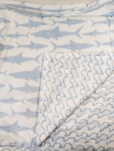 Lila &amp; Jack Baby Blanket Sharks waves Blue White Reversible Stripe soft plush - £38.36 GBP