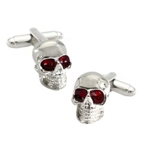 Skull Cufflinks Silver Color Red Eyes Skeleton Groom Best Man Wedding W Gift Bag - £9.58 GBP