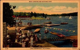 Linen POSTCARD- Boat Landing And Bathing Cove, Lake Arrowhead, Ca BK65 - £4.74 GBP