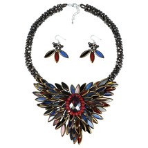 Baroque Hidden Floral Multicolor Glass Necklace and Earring Jewelry Set - £64.45 GBP