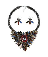 Baroque Hidden Floral Multicolor Glass Necklace and Earring Jewelry Set - £63.50 GBP