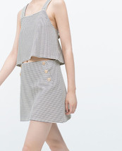 Zara Striped Crop Blouse Knit Top Square Neck Cross Back Button Black White M - £10.85 GBP