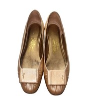 Salvatore Ferragamo Vara Bow Flats Women’s 8.5 B Bronze Leather Shoes Italy image 2