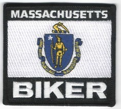 Massachusetts Biker - Flag Iron On Sew On Embroidered Patch 3 1/2&quot;x 3 1/8&quot; - £4.38 GBP