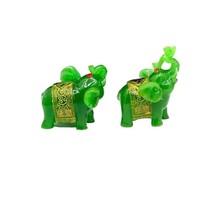 Feng Shui Set of 2 Green Jade Elephant Trunk Statues Wealth Figurine Home Decor - £11.99 GBP