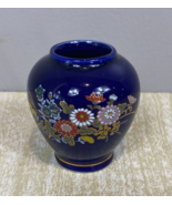 Vintage Small Cobalt Japanese Floral Gilded Vase 3” x 2” Made in Japan - £11.03 GBP