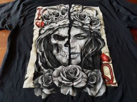 Dom King &amp; Queen Of Hearts Playing Card Skull King Beauty QueenShirt Sz L Black - £14.76 GBP