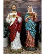 Sacred Heart Of Mary And Jesus Christ Statue Set Catholic Devotional Fig... - $69.99