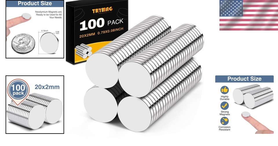 100 Count Small Strong Neodymium Magnets - Ideal for Home & Office Applications Item image 2