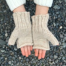 Alpaca Gloves - Girls&#39; Beige Fingerless Armwarmers, Fair Trade, Made in Chile - £25.47 GBP