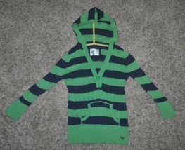 Girls Sweater Justice Blue &amp; Green Striped Hooded Long Sleeve Shirt-size 16 - £5.47 GBP