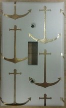 Gold &amp; Cream Anchor Light Switch Plate Cover decor nautical sailor boating Sea - £8.38 GBP