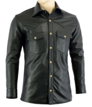 Men&#39;s Soft Black Sheepskin Leather Slim Fit Full Sleeve Button up Shirt ... - £60.88 GBP+