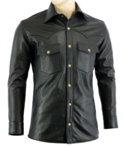 Men&#39;s Soft Black Sheepskin Leather Slim Fit Full Sleeve Button up Shirt ... - £60.53 GBP+