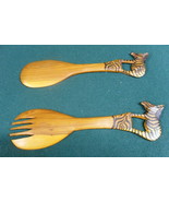 Wood Serving Spoon + Fork Africa With Zebra Handcarved 2 pc. NEW Free ship - €19,74 EUR