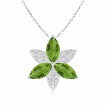 ANGARA Peridot and Diamond Trillium Flower Pendant in 14K Solid Gold | 18&quot; Chain - £2,133.25 GBP