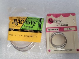  Vintage 4  Metal Silver Macrame Craft Hoop Rings sizes 1 1/4 &amp; 2 1/2 inch - £4.69 GBP