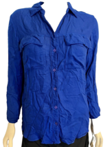 Cloth &amp; Stone Royal Blue 3/4 Sleeve Collared Blouse Size S - £15.13 GBP