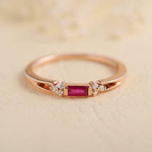 0.50Ct Baguette Cut Pink Ruby Minimalist Engagement Ring 14k Rose Gold Finish - £62.05 GBP