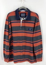 LL Bean Mens Polo Shirt Size XL Orange Blue Gray Striped Long Sleeve Cotton - £26.40 GBP