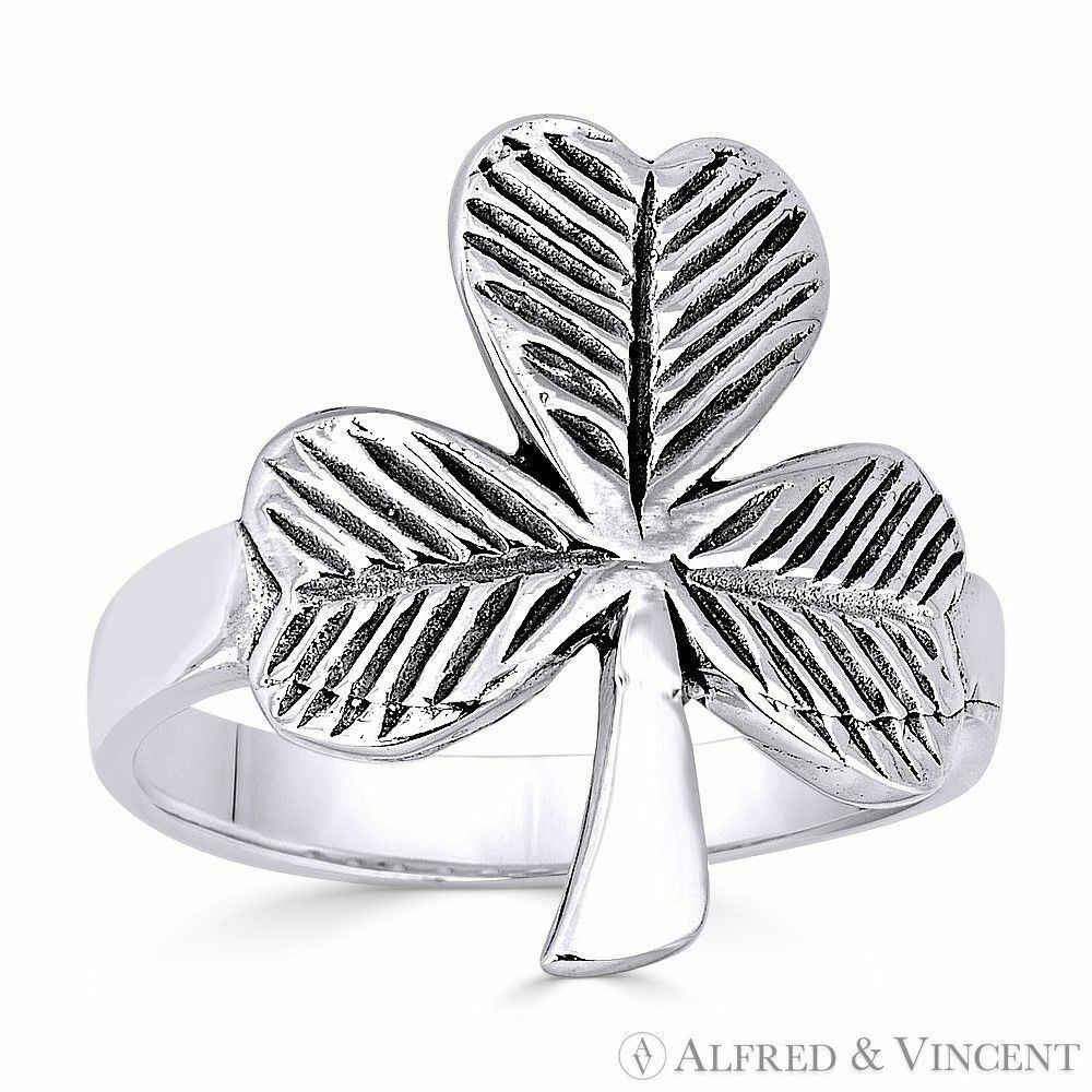Primary image for Irish Shamrock 3-Leaf Clover .925 Sterling Silver Irish / Celtic Luck Charm Ring