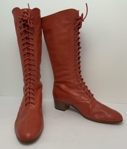 Tall Red Leather Boots Vtg Lace Up Handmade Victorian Sz 12 Old Lady Excellent - $257.35