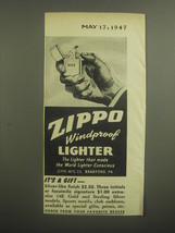 1947 Zippo Cigarette Lighter Ad - Zippo windproof lighter - $18.49