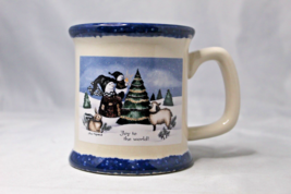 Crazy Mountain Snowman Joy to the World Coffee Tea Cup Mug Stoneware - $10.56
