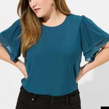 New With Tags Women&#39;s Torrid Blue Crew Neck Double Flutter Sleeve Top Size 2 - £20.10 GBP