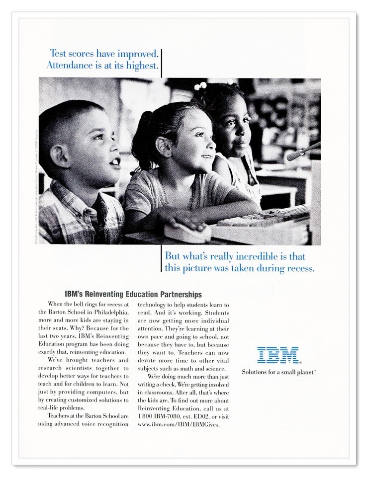 Print Ad IBM Reinventing Education Barton School Philadelphia 1997 Adver... - $9.70