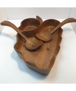 Genuine Tropical Island Wooden Monkey Pod Leaf Bowl with Serving Fork an... - $24.74