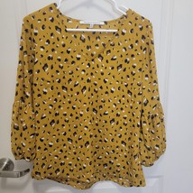 NWT Collective Concepts Daily Look Peasant Blouse Yellow Animal Print Sz M BOHO - £12.42 GBP