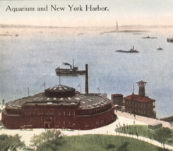 VTG Aquarium and New York Harbor Battery Park Postcard Manhattan - £6.84 GBP