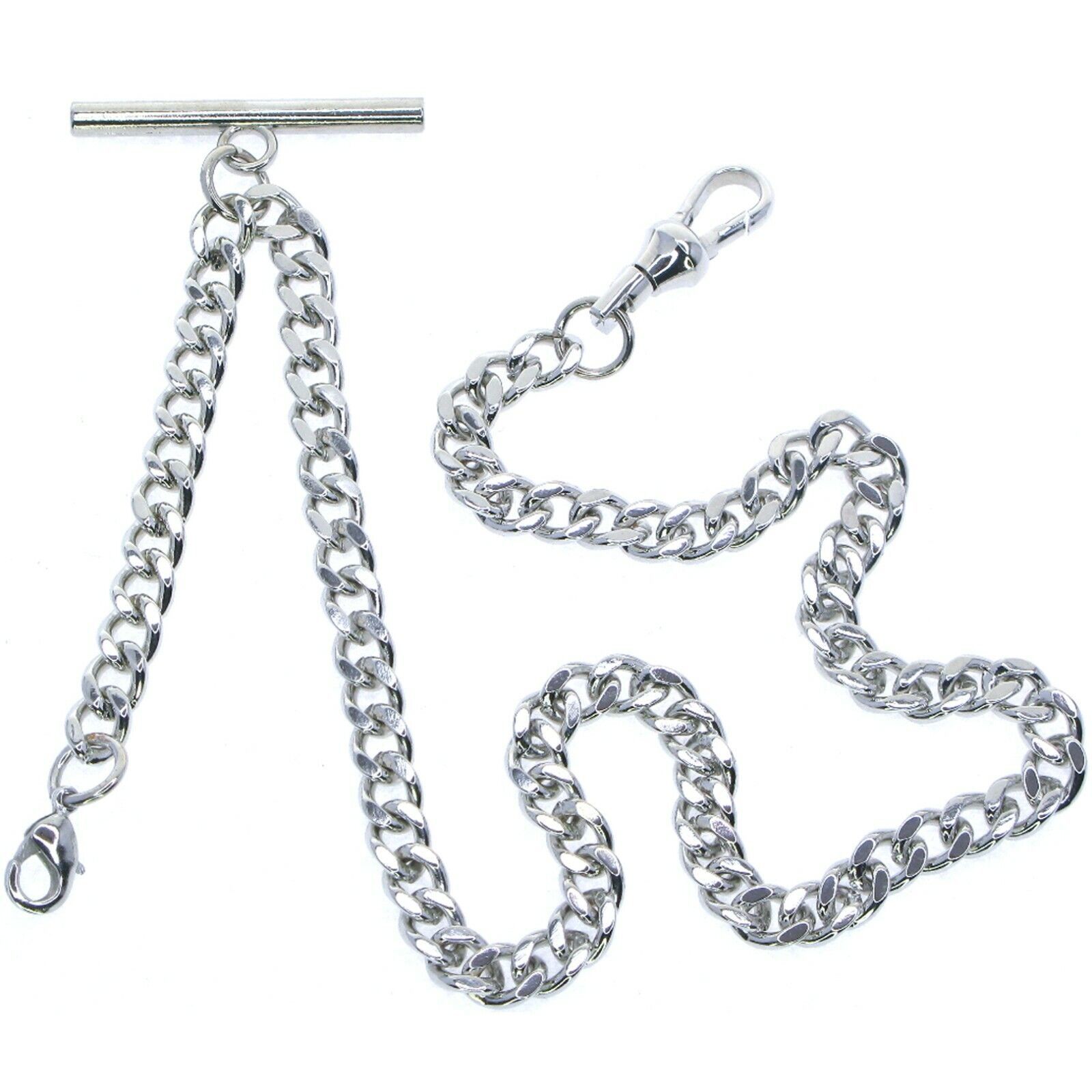 Albert Chain Silver Color Pocket Watch Chain for Men Swivel Clasp T Bar ... - $12.50+