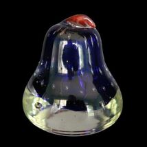Vtg Art Glass Clear Blue &amp; Red Pear Bulliconte Paperweight - $29.99