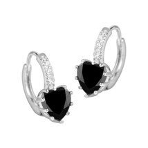 2.00 CT Coeur Noir &amp; Blanc Zircone Argent Sterling Mini Boucle D&#39;Oreilles - £271.62 GBP