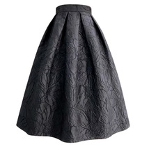 Black A-line Midi Skirt Outfit Women Custom Plus Size Pleated Party Skirt image 4