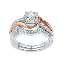 10k Two-tone White Gold Round Diamond Bridal Wedding Engagement Ring Set... - £766.58 GBP